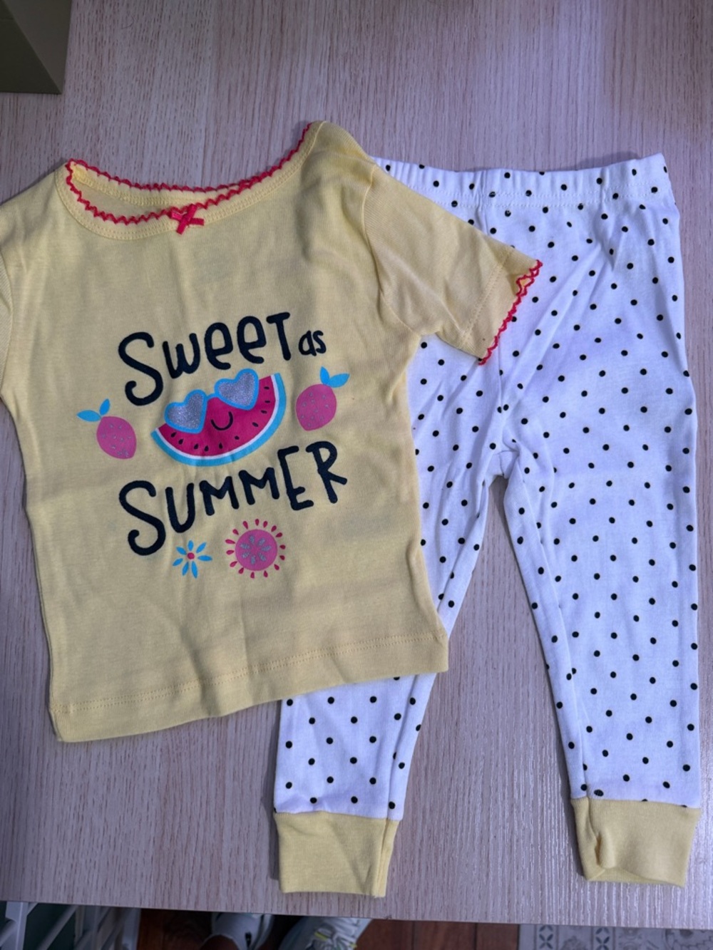 Koala Kids Yellow 'Sweet as Summer' Pajama Set with White Polka Dot Pants